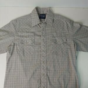 Wrangler Mens Large Short Sleeve Brown-ish Plaid Pearl Snap Shirt